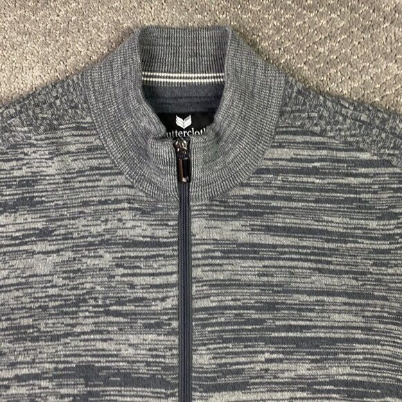 Buttercloth Full Zip Sweater Jacket Men's Large Gray Heather Zip Up Mock Neck - Picture 2 of 14